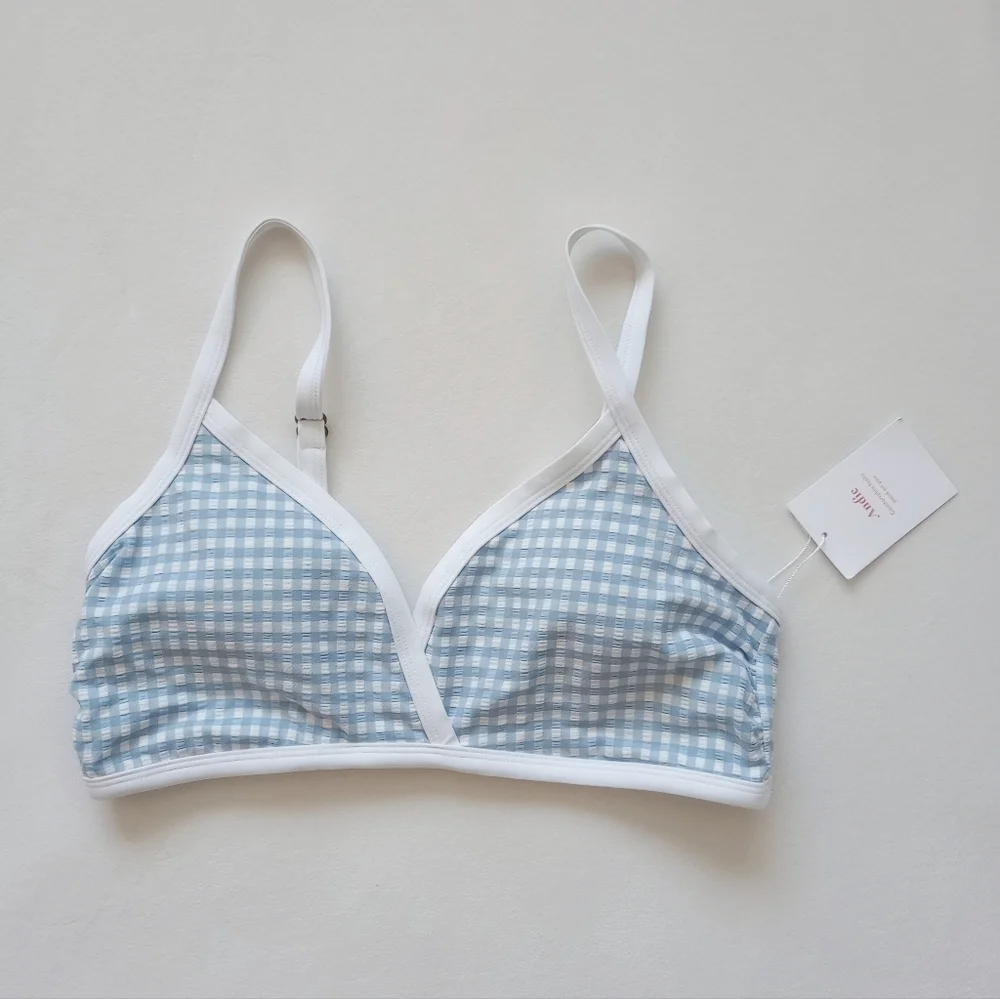 Andie▪️Cove Gingham Bikini Top in Pool